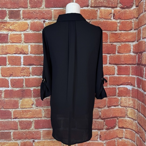 Michael Kors Women's Black Semi Sheer 1/2 Zip Pullover Roll Sleeve Blouse Small - Picture 4 of 15